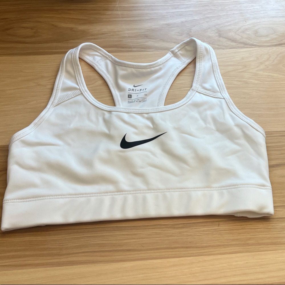 Nike Cream Sports Bra with Black Logo